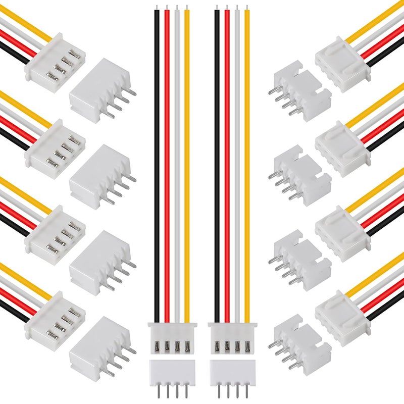 ACEIRMC 10Pairs JST-XH Connector Kit, XH 2.54mm 4 Pin Header Male and Female Connectors Plug Adapter with Flat Wire Cable 200mm 26AWG Compatible with JST XH (4P) - Image 1
